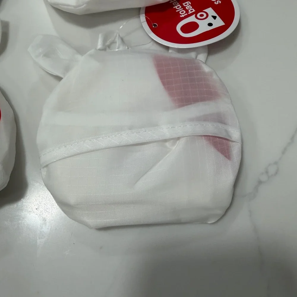Set of 4 Target Bullseye Dog Foldable Reusable Tote Bags White Red 16x20 New